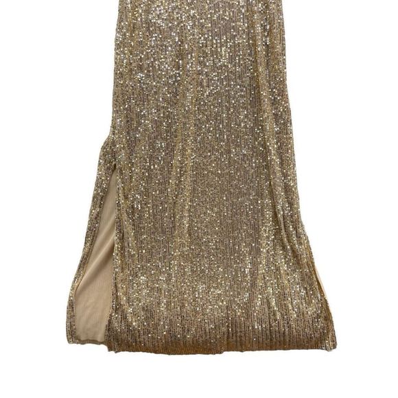 LaLaron Gold Cocktail Dress Small Sequin Evening Gala Slit‎ - Picture 7 of 12
